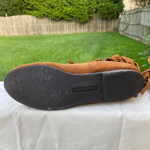 Minnetonka 3 layer fringe Suede Brown Pull On Boots Women's Size 7 1632 - Picture 13 of 15